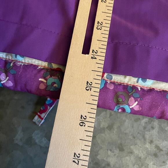 Roxy Girls 10K Hooded Insulated Ski Snow Jacket XL 16 Purple White Stripe Floral - Picture 14 of 14